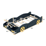 Twin Size Race Car-Shaped Platform Bed with Wheels and Storage, Dark BlueYellow WF305759AAC
