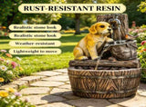 22" 3-Tier Puppy Themed Resin Garden Fountain Rustic Brown Outdoor Water Fountain with LED Lights & 25593587