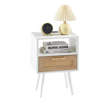 15.75" Rattan End table with Power Outlet & USB Ports , Modern nightstand with drawer and solid wood W126573114
