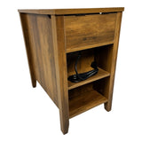 Farmhouse End Table Bedside Table with Charging Station,Night Stand with Barn Door and Drawer, W1412P230409