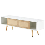 55.12" Rattan TV cabinet, double sliding doors for storage, adjustable shelf, solid wood legs, TV W1265115783