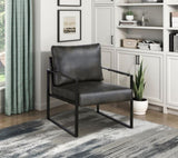 Modern Accent Chair Cushioned Seat Dark Gray Faux Leather Upholstery Black Metal Frame 1pc Style B011P255744