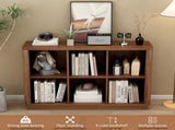 6 Cube Storage Bookcase, 40" Wide Low Horizontal Book Shelf with Curved Edge, Wood Floor Standing W2641P460042