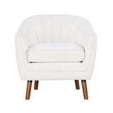 Mid-Century Modern Accent Chair 1pc White Chenille Fabric Upholstered Channel Stitched Back Brown B011P182510
