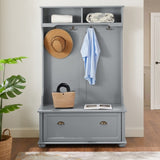 Classic Cosatal Style Hall Tree Entryway Bench with Open Shelves and Shoe Cabinets, SOLID WOOD Feet, W1758126923