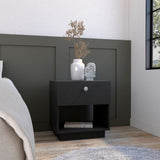 Single Drawer Nightstand 19"H with Open Storage Shelf, Black B097133072