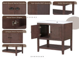 24" Brown Modern Sleek Bathroom Vanity Elegant Ceramic Sink with Solid Wood Frame Open Style N725P246473D