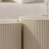 Round Coffee Table Handcrafted Relief Sturdy Pedestal Wooden Olive-Shaped Tea Table for Living Room W3081P255150