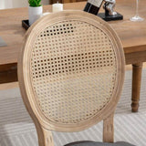 A&A Furniture,French Style Solid Wood Frame Antique Painting Linen Fabric Rattan Back Dining W1143141068