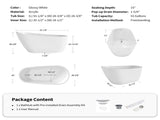 55" Acrylic Freestanding Bathtub, Stylish Deep Soaking Bathtub with Pop-up Drain & Integrated W1920P386218