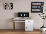 White particleboard and iron pipe, 97*35*78cm, 2 drawers and 1 door, computer desk, suitable for 09186500