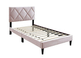 Twin Size Bed w Adjustable Headboard 1pc Bedframe, Light Pink Velvet Upholstered Youth Bedroom B011P190166