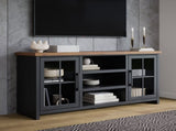 67 inch TV Stand Console for TVs up to 80 inches, No Assembly Required, Black and Whiskey Finish B108P160146