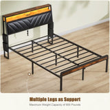 Full size Platform Bed Frame with 105-Degree Tilted Upholstered Headboard, Charging Station, LED W1903P195308