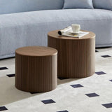 ZNTS MDF nested table set 2 pieces, handcrafted round coffee table in living/lounge area, walnut color W2085P231698