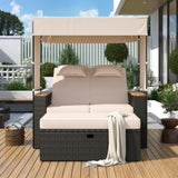 ZNTS 2-Piece Rattan Outdoor Patio Bench Lounge Roof Set, Effective UV Protection Fabric & Waterproof 60504296