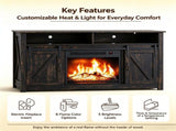Black Gold Oak Fireplace TV Stand, 147.53976cm, Embossed Melamine Particle Board, Double Barn 77385044