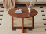 A natural and elegant deep red wooden coffee table with artificial rattan decorations, perfect for a W1151140563