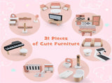 3-Tier Dollhouse with 7 Rooms & 31 Cute Furniture, MDFPine Wood Corner Design Kids Toy 08995509