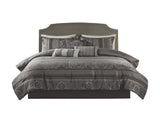 7 Piece Jacquard Comforter Set Grey Cal King B03597024
