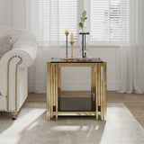 Woker Furniture 20" Wide Square End Table with Black Top, Golden Stainless Steel Tempered W1567134339