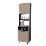 FM FURNITURE Bullhead City Kitchen Pantry with Open Storage and 4 Doors, White Oak and Wengue B128P301398