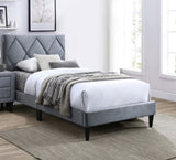 ZNTS Twin Size Bed w Adjustable Headboard 1pc Bedframe, Grey Velvet Upholstered Youth Bedroom Furniture B011P190162