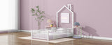 Twin Size Metal House Platform Bed with Guardrail and Chimney, White N709P203151K