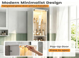 White Freestanding Bathroom Tall Storage Cabinet with Dimmable LED Light & Remote Control, Narrow 45263480