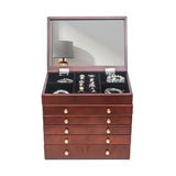 ZNTS Large Jewelry Organizer Wooden Storage Box 6 Layers Case with 5 Drawers, Brown 17065798