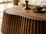 31.5" Scalloped Coffee Table, Fluted Wood Coffee Table with Wood Veneer Top and Solid Pine Slat W3158P537756