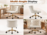 Teddy Fabric Swivel Office Chair, Adjustable Height with Casters, Tufted Backrest, Gold Metal Base, 09258532