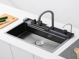 Pull-out Faucet Single Bowl Sink Kitchen Vegetable Sink 304 30"x18" Whale Waterfall Sink Stainless 08926983