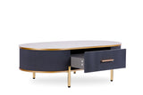 Modern Coffee Table White/Gray Sintered Stone Top & Gold With Drawer B091119902