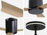 52 Inch Modern Flush Mount Ceiling Fan with led light and Remote Control, 3 ABS Blades Noiseless W934P208511