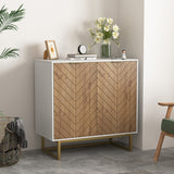 White and Gold Storage Cabinet 2 Doors, Modern Buffet Sideboard Cabinet, Kitchen Buffet Cabinet W409128108