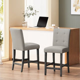 Contemporary Fabric Button Tufted 26 Inch Counter Stools, Set of 2, Light Grey 71254.00LGRY