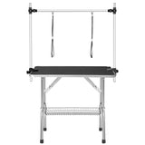 ZNTS NEW HIGH QUALITY FOLDING PET GROOMING TABLE STAINLESS LEGS AND ARMS BLACK RUBBER TOP STORAGE BASKET 84981603