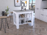 Cala Kitchen Island, Four Legs, Three Shelves -White / Ibiza Marble B20092009