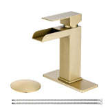 Waterfall Bathroom Brushed Gold Single Handle Bathroom Sinks 1 or 3 Hole Solid Vanity W1224P224288