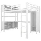 Metal Loft Bed with Wardrobe And L-shaped Desk, Full Size Loft Bed with Storage Cubes and Shelves, 73922889