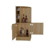Jakes 42" Tall Corner Bar Cabinet with Eight Wine Bottle Cubbies and Double Door cabinet, Living B200P253729