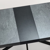 55.11" -70.86"Retro Rectangular Stretch Dining Table,Dark Grey stone Top And Relief Plate, W757P209558