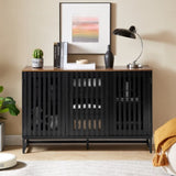 3 Drawer and 4 Shelves Dresser with Slatted Grille Striped Drawer and doors, Modern Style Dresser, W578P193314
