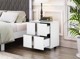 Elegant Nightstand with Metal Foot, Mirrored Bedside Table with 2 Drawers for Bedroom, Living Room, 62606640