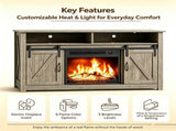 Washed Gray Finish Fireplace TV Stand, 58.07"15.35"29.92", Embossed Particle Board with Melamine 70891810