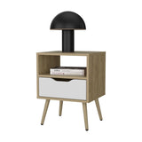 FM FURNITURE Prescott Valley Nightstand with Open Storage, Natural Oak and White B128P293870