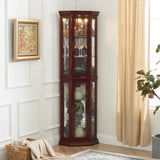 Corner Curio Cabinet with Lights, Adjustable Tempered Glass Shelves, Mirrored Back, Display W1693P165015