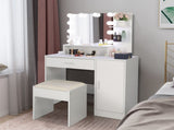 Large Vanity Set with 10 LED Bulbs, Makeup Table with Cushioned Stool, 3 Storage Shelves 1 Drawer 1 73717191
