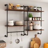 Industrial Pipe Shelf 3 Tier and 2 Tier Wall Mounted Shelves 36in Wood Display Shelves, and 3 W331P279737